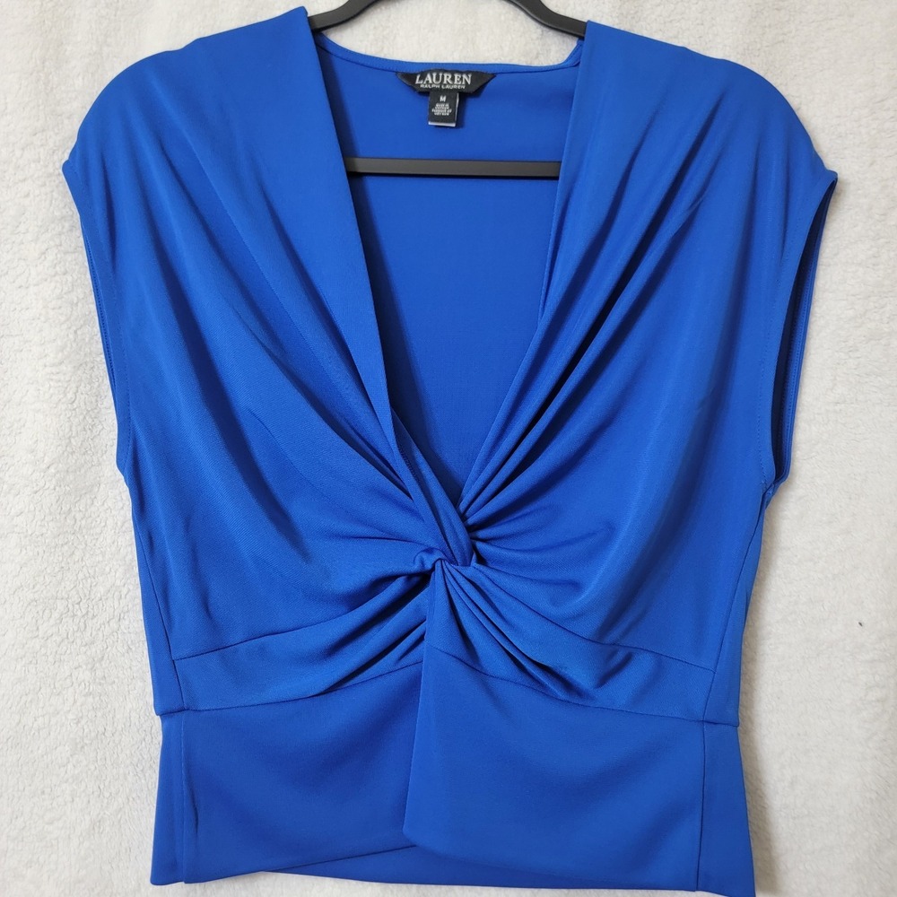 Lauren Ralph‎ Lauren M Sapphire Twisted Front Sleeveless Top Officecore Coquette